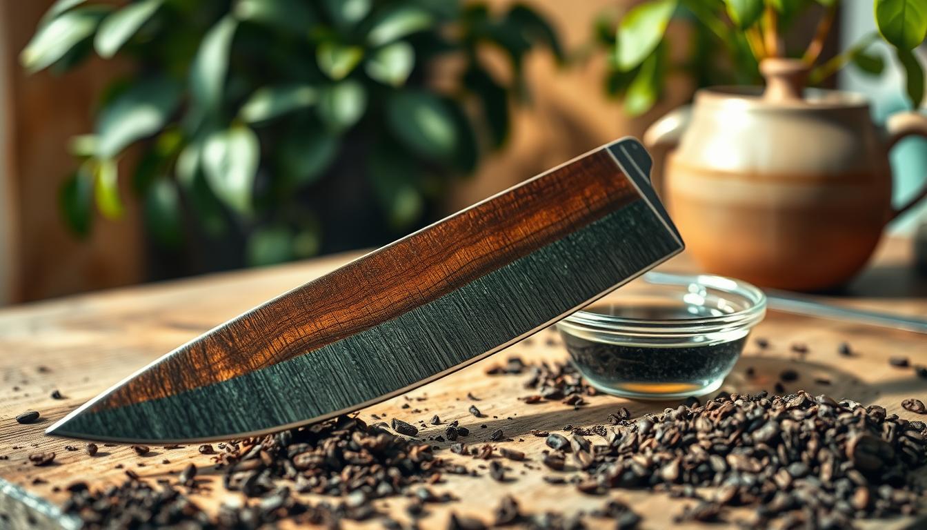 Knife blade forced patina