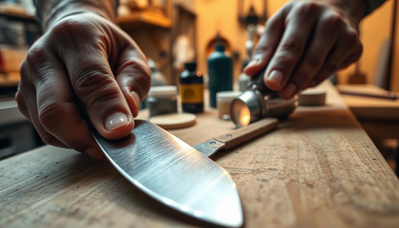 Polishing a knife blade