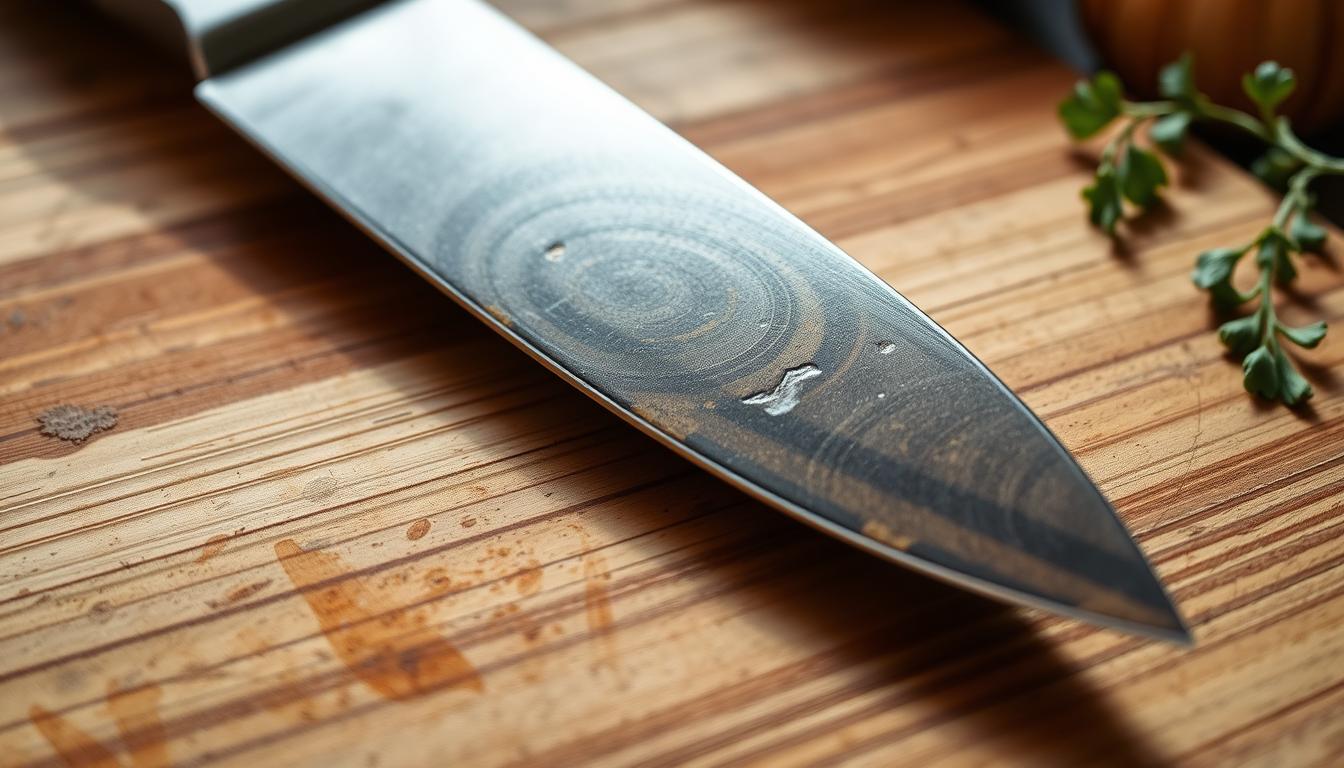 Removing patina from knife