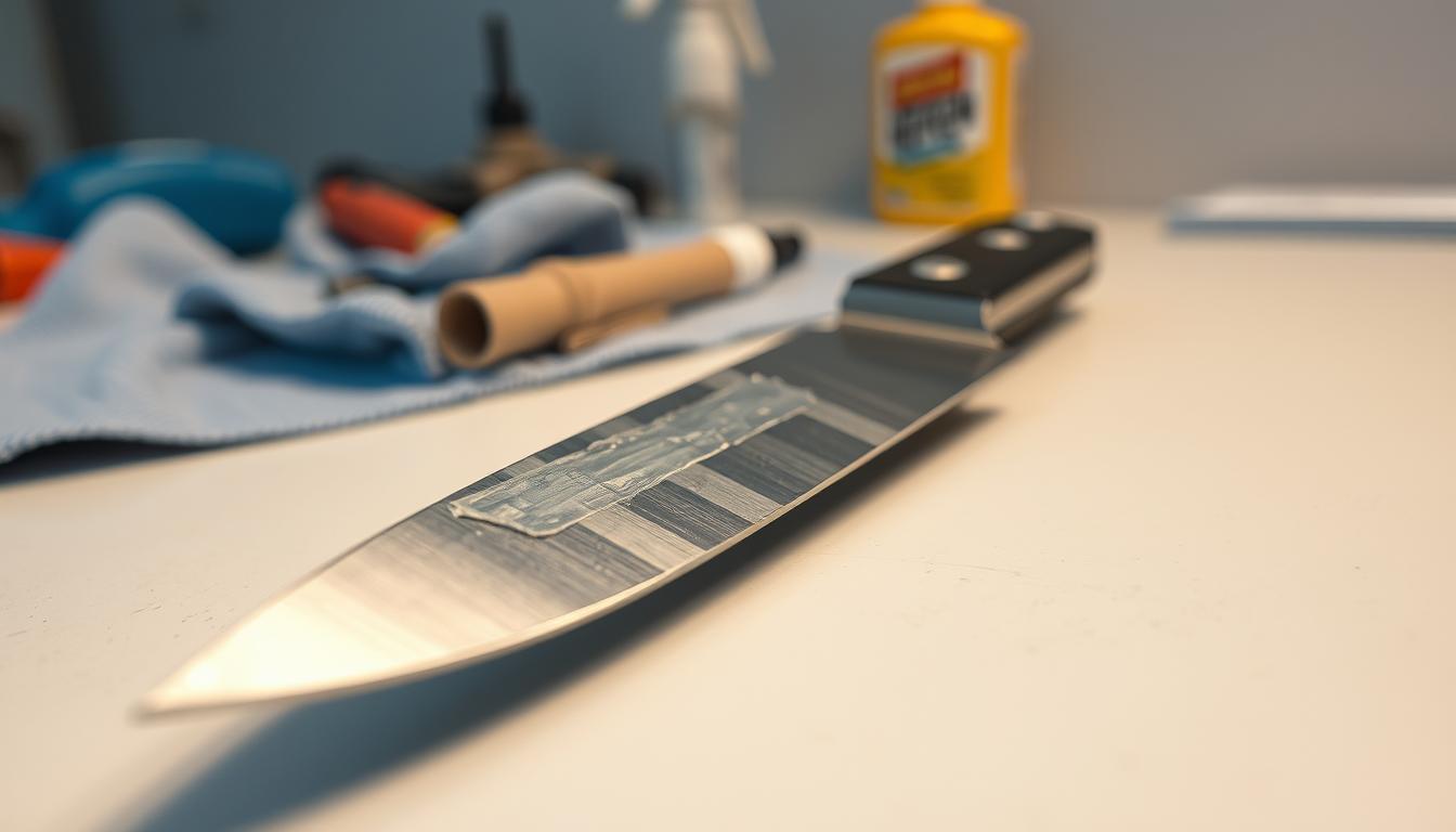 Removing tape residue from blade